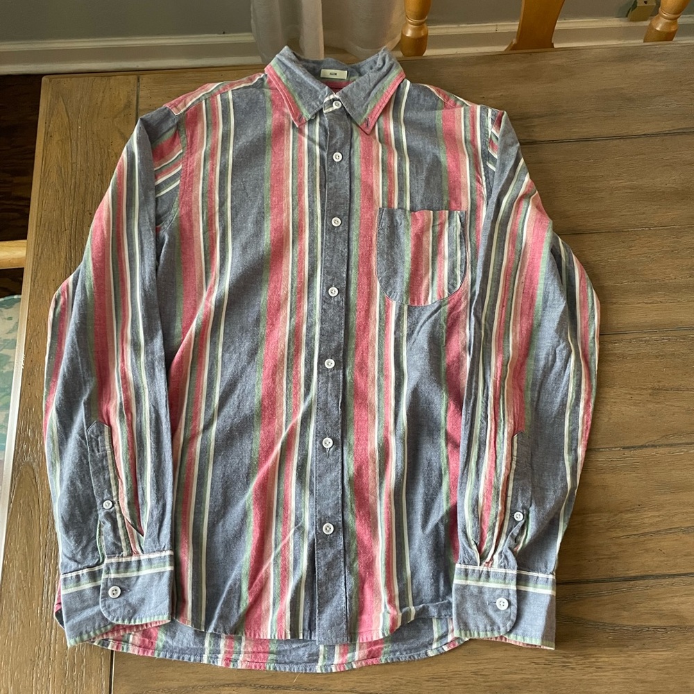 J. Crew Men's Long-Sleeve Vertical Stripe Button-Up — Blue, Red, White